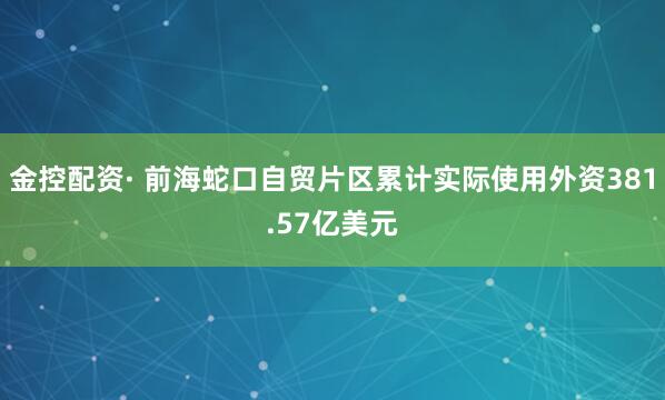 金控配资· 前海蛇口自贸片区累计实际使用外资381.57亿美元